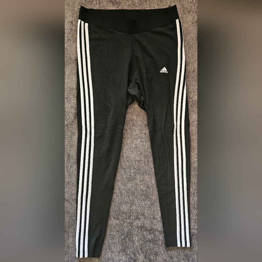 Adidas Black White Three Stripe Leggings Elastic Waist Size 1X
